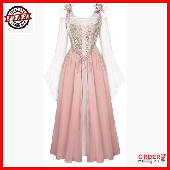 Other - Renaissance Costume Floral Lace Up Bell Sleeve Medieval Fairy Dress Size 10